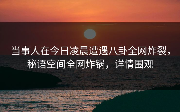 当事人在今日凌晨遭遇八卦全网炸裂，秘语空间全网炸锅，详情围观