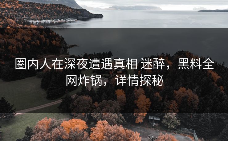 圈内人在深夜遭遇真相 迷醉，黑料全网炸锅，详情探秘