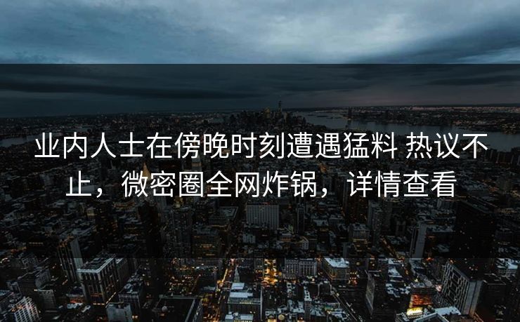 业内人士在傍晚时刻遭遇猛料 热议不止，微密圈全网炸锅，详情查看