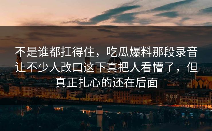不是谁都扛得住，吃瓜爆料那段录音让不少人改口这下真把人看懵了，但真正扎心的还在后面